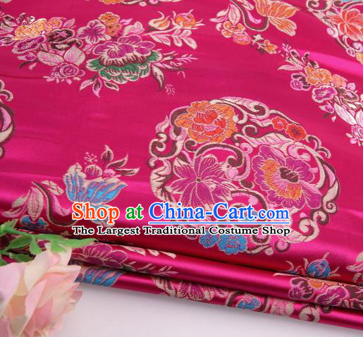 Asian Chinese Traditional Lotus Pattern Rosy Satin Nanjing Brocade Fabric Tang Suit Silk Material
