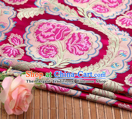 Asian Chinese Traditional Rosy Satin Peony Pattern Nanjing Brocade Fabric Tang Suit Silk Material