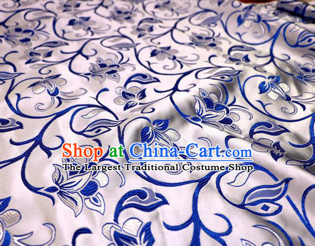 Asian Chinese Traditional White Satin Royal Pattern Nanjing Brocade Fabric Tang Suit Silk Material