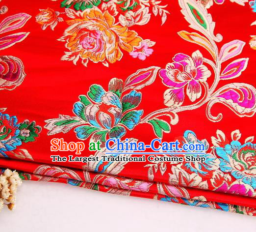 Asian Chinese Traditional Satin Royal Peony Pattern Red Nanjing Brocade Fabric Tang Suit Silk Material