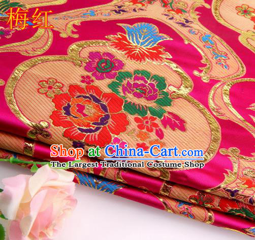 Asian Chinese Traditional Royal Peony Pattern Rosy Satin Nanjing Brocade Fabric Tang Suit Silk Material