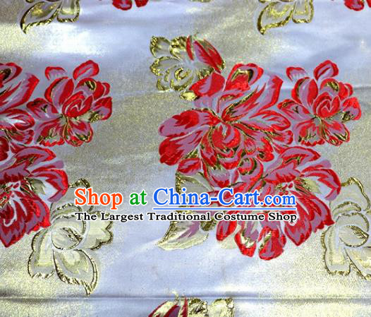 Asian Chinese Traditional Red Peony Pattern Satin Brocade Fabric Tang Suit Silk Material