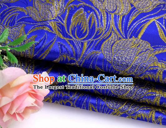 Asian Chinese Traditional Royal Tulip Pattern Royalblue Satin Nanjing Brocade Fabric Tang Suit Silk Material