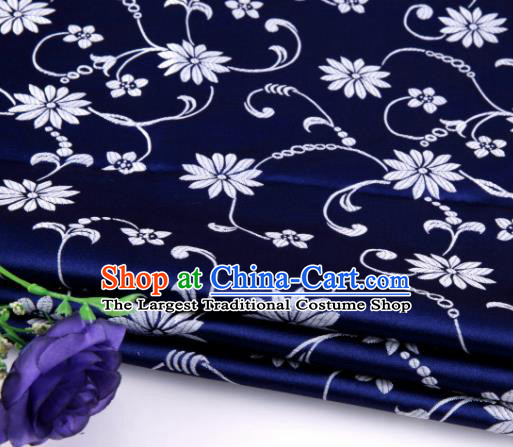 Asian Chinese Traditional Twine Lotus Pattern Navy Satin Brocade Fabric Tang Suit Silk Material