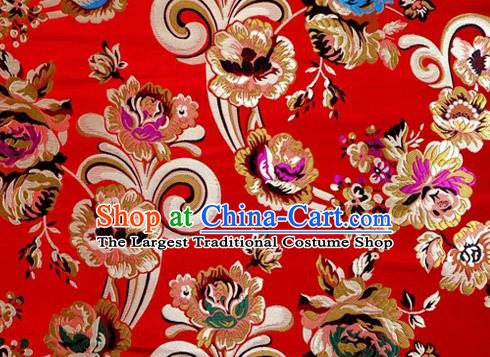 Asian Chinese Traditional Tang Suit Royal Flowers Pattern Red Nanjing Brocade Fabric Silk Fabric Material