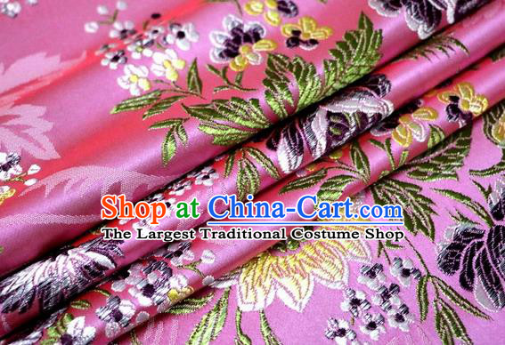 Asian Chinese Traditional Tang Suit Pink Nanjing Brocade Fabric Royal Peony Pattern Silk Fabric Material