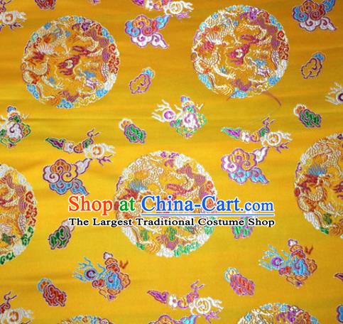 Asian Chinese Traditional Tang Suit Royal Dragons Pattern Yellow Nanjing Brocade Fabric Silk Fabric Material