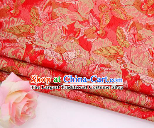 Asian Chinese Traditional Royal Butterfly Pattern Red Brocade Fabric Tang Suit Silk Fabric Material