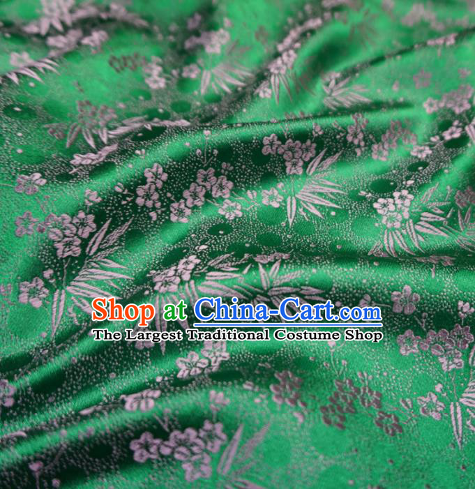 Asian Chinese Traditional Green Brocade Fabric Plum Blossom Bamboo Pattern Tang Suit Silk Material