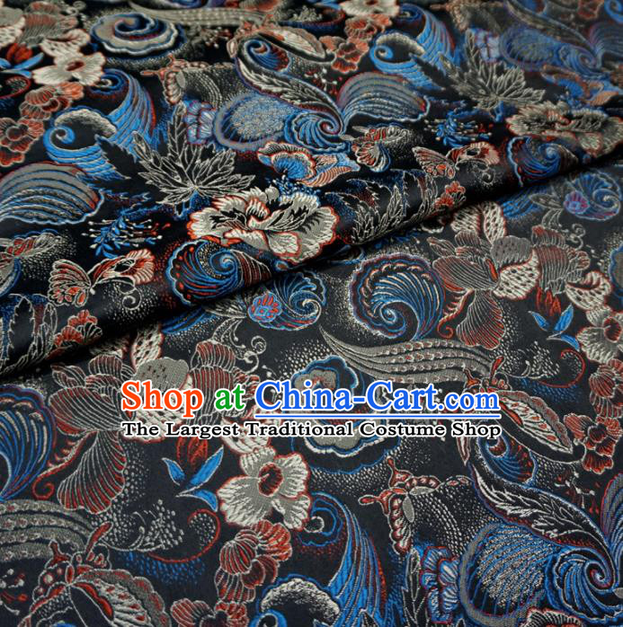 Asian Chinese Traditional Black Brocade Fabric Classical Pattern Tang Suit Silk Material