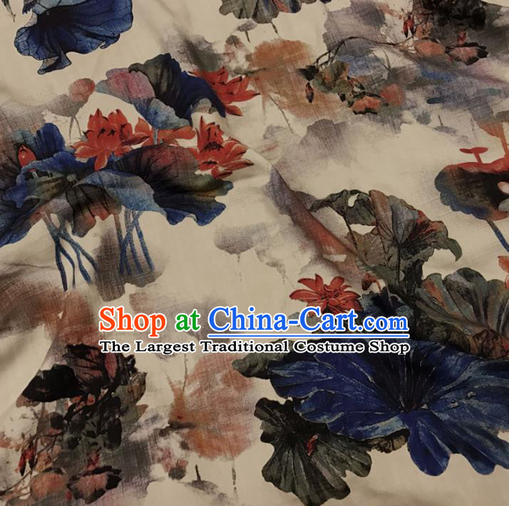 Asian Chinese Printing Lotus Watered Gauze Brocade Traditional Cheongsam Satin Fabric Tang Suit Silk Material