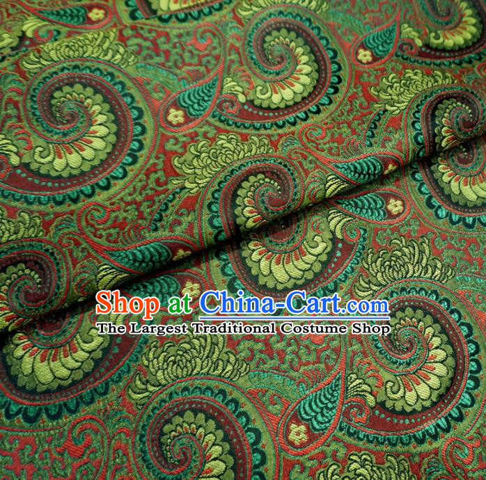 Asian Chinese Classical Conch Design Pattern Green Brocade Traditional Cheongsam Satin Fabric Tang Suit Silk Material