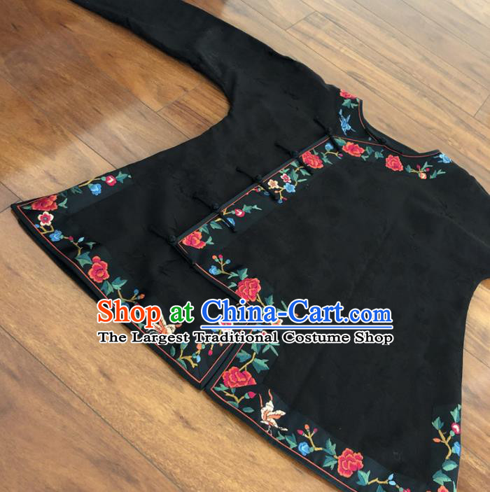 Chinese Traditional Costume National Black Silk Qipao Blouse for Women