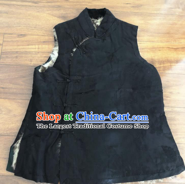 Chinese Traditional Costume Waistcoat National Black Woolen Vest for Women