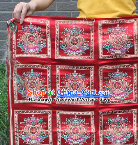 Asian Chinese Classical Religion Pattern Red Nanjing Brocade Traditional Tibetan Robe Satin Fabric Silk Material