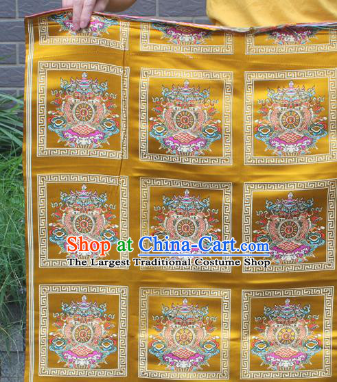 Asian Chinese Classical Religion Pattern Golden Nanjing Brocade Traditional Tibetan Robe Satin Fabric Silk Material