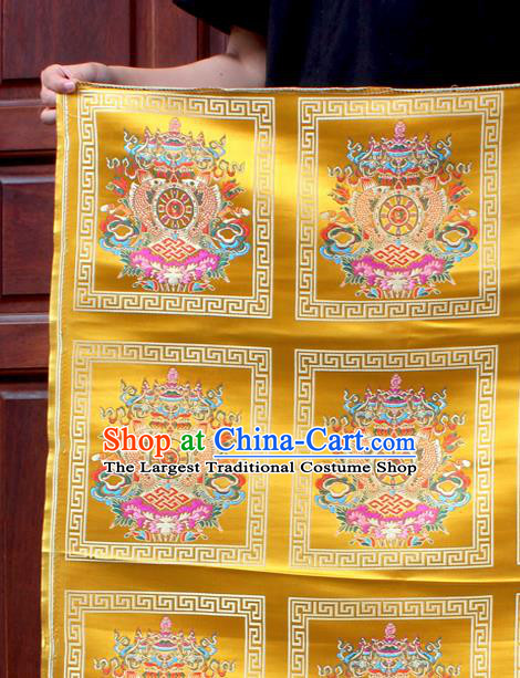 Asian Chinese Classical Religious Buddhism Pattern Golden Nanjing Brocade Traditional Tibetan Robe Satin Fabric Silk Material