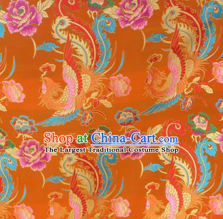 Asian Chinese Classical Phoenix Peony Pattern Yellow Nanjing Brocade Traditional Tibetan Robe Satin Fabric Silk Material