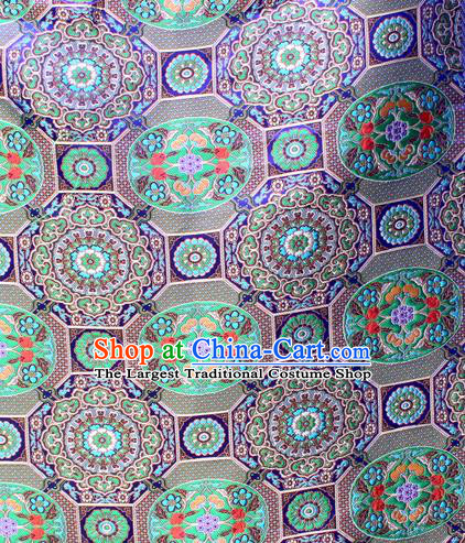 Asian Chinese Classical Galsang Flowers Pattern Royalblue Nanjing Brocade Traditional Tibetan Robe Satin Fabric Silk Material