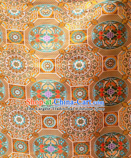 Asian Chinese Classical Galsang Flowers Pattern Golden Nanjing Brocade Traditional Tibetan Robe Satin Fabric Silk Material