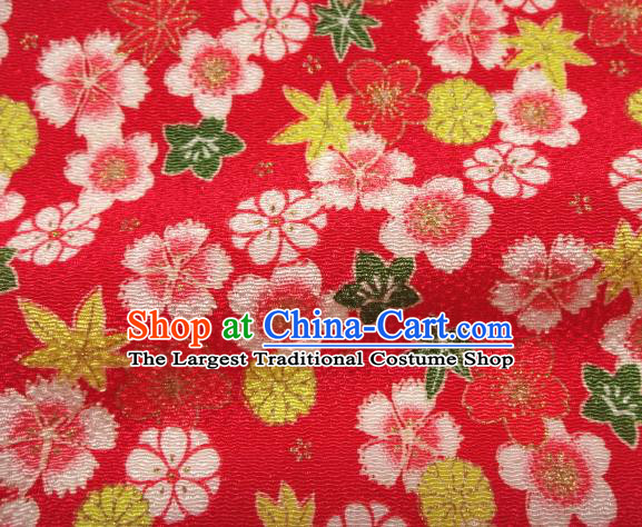 Asian Traditional Classical Sakura Pattern Red Tapestry Satin Brocade Fabric Japanese Kimono Silk Material