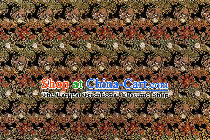 Asian Traditional Classical Phoenix Pattern Nishijin Black Brocade Fabric Japanese Kimono Satin Silk Material