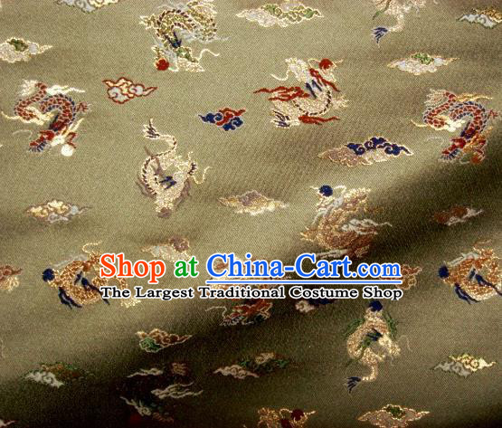 Asian Traditional Classical Dragons Pattern Olive Green Tapestry Satin Nishijin Brocade Fabric Japanese Kimono Silk Material