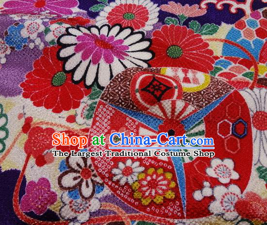 Asian Traditional Classical Pattern Purple Tapestry Satin Nishijin Brocade Fabric Japanese Kimono Silk Material