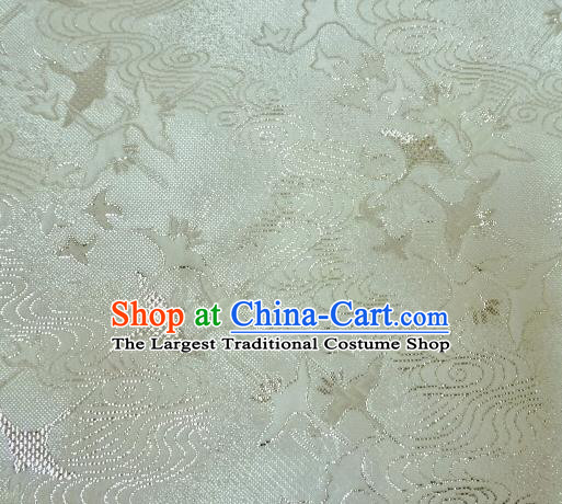 Asian Traditional Kimono Classical Cranes Pattern White Nishijin Brocade Tapestry Satin Fabric Japanese Silk Material