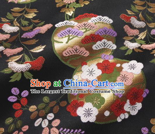 Asian Traditional Baldachin Classical Plum Blossom Pattern Black Brocade Fabric Japanese Kimono Tapestry Satin Silk Material