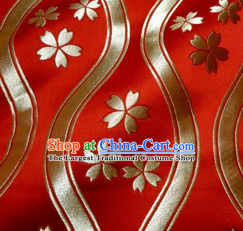 Asian Traditional Kyoto Kimono Classical Sakura Pattern Red Damask Brocade Fabric Japanese Tapestry Satin Silk Material