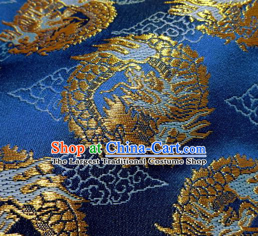 Asian Traditional Baldachin Classical Round Dragons Pattern Royalblue Brocade Fabric Japanese Kimono Tapestry Satin Silk Material