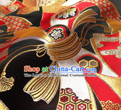 Asian Traditional Baldachin Classical Knot Pattern Black Brocade Fabric Japanese Kimono Tapestry Satin Silk Material