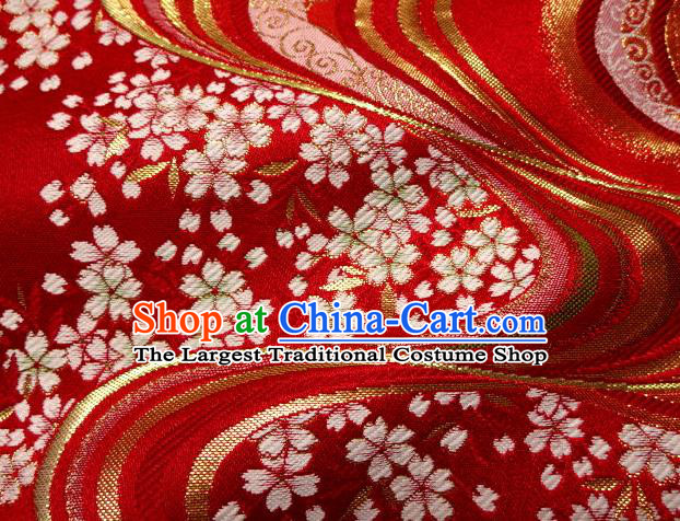 Asian Japanese Traditional Red Brocade Classical Sakura Pattern Baldachin Fabric Kimono Tapestry Satin Silk Material