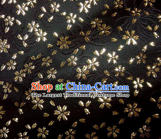 Asian Japanese Traditional Kimono Black Tapestry Satin Classical Golden Sakura Pattern Brocade Fabric Baldachin Silk Material
