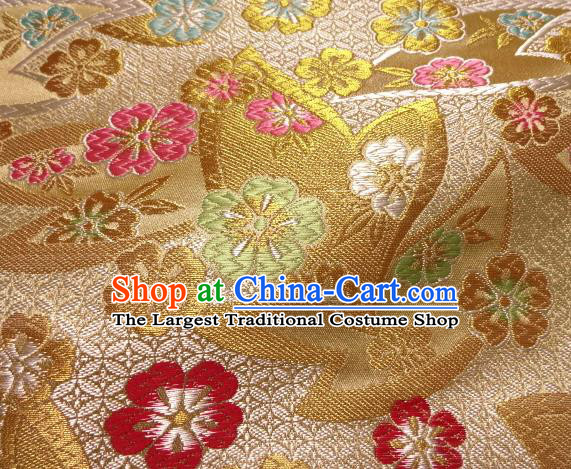 Asian Japanese Traditional Kimono Golden Tapestry Satin Classical Plum Blossom Pattern Brocade Fabric Baldachin Silk Material