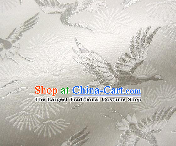 Asian Japanese Tapestry Satin Traditional Kimono Classical Cranes Pattern White Brocade Fabric Baldachin Silk Material