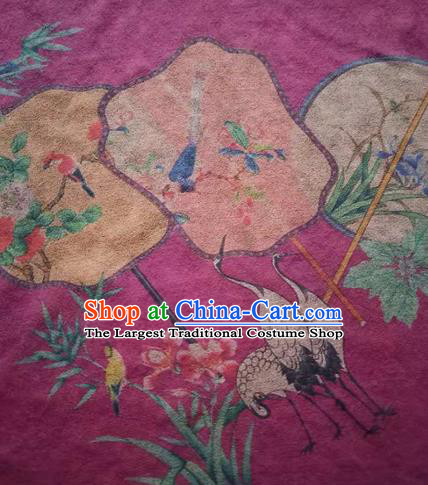 Asian Traditional Fabric Classical Cranes Pattern Rosy Watered Gauze Brocade Satin Silk Material
