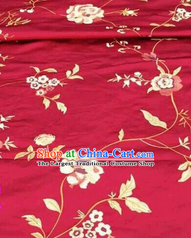 Asian Traditional Fabric Classical Embroidered Peony Pattern Red Brocade Chinese Satin Silk Material