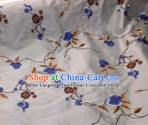 Asian Traditional Fabric Classical Embroidered Plum Blossom Pattern White Brocade Chinese Satin Silk Material