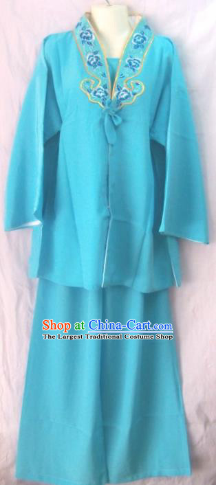 Chinese Traditional Beijing Opera Court Maid Blue Dress Ancient Young Lady Embroidered Costume for Women