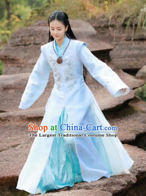 Chinese Drama Zhao Yao Princess Traditional Costume Ancient Nobility Lady Blue Hanfu Dress for Women