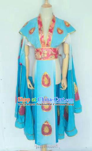 Chinese Traditional Peking Opera Artiste Costume Ancient Peri Embroidered Blue Butterfly Dress for Women