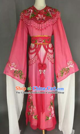 Chinese Ancient Court Princess Embroidered Rosy Dress Traditional Peking Opera Artiste Costume for Women