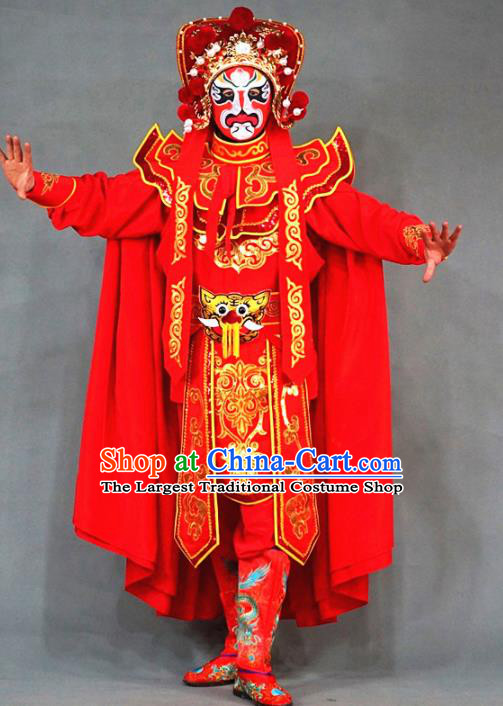 Chinese Traditional Sichuan Opera Face Changing Red Embroidered Costume and Hat Complete Set