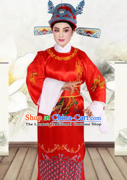 Chinese Ancient Number One Scholar Embroidered Red Robe Traditional Peking Opera Niche Costume for Men