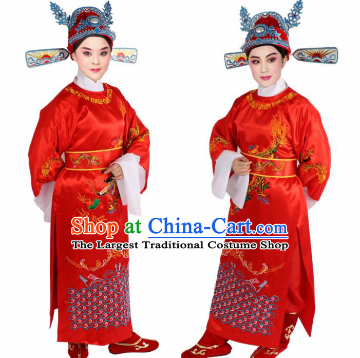 Chinese Ancient Number One Scholar Embroidered Red Robe Traditional Peking Opera Niche Costume for Men