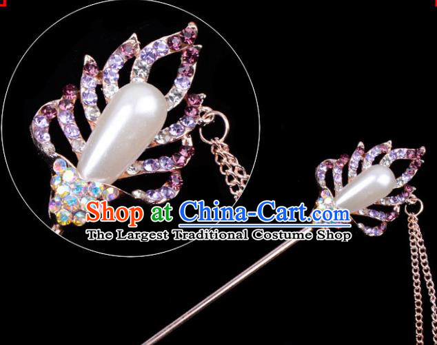 Professional Chinese Traditional Beijing Opera Hair Accessories Ancient Princess Lilac Crystal Hairpins for Women