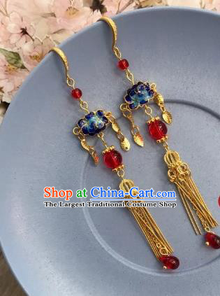 Chinese Traditional Hanfu Golden Ear Accessories Ancient Princess Hanfu Blueing Earrings for Women