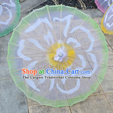 Chinese Ancient Drama Prop Paper Umbrella Traditional Handmade Printing Light Green Umbrellas